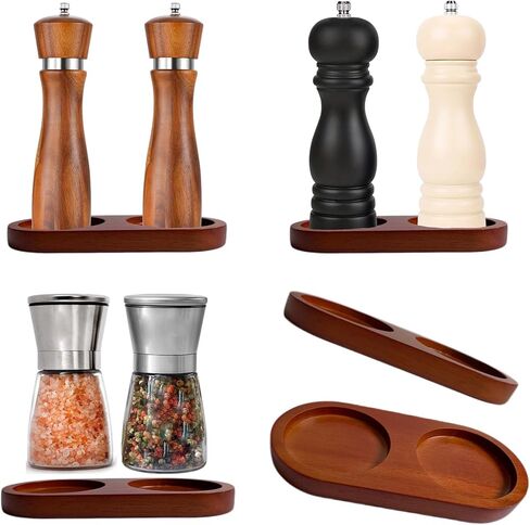 Salt and Pepper Mill Tray, Rubberwood Tray, Pepper Mill Holder & Rest fit Many Mills & Shakers, Salt & Pepper Grinder Accessories, Kitchen Storage Holder (Wooden Tray) in Saudi Arabia