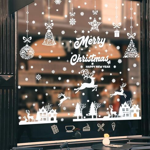 زينة نافذة عيد الميلاد - رقاقات الثلج ساتا كلوز عيد ميلاد سعيد ملصقات نافذة PVC، شارات نافذة شجرة عيد الميلاد للمنزل والمتجر، زينة عيد الميلاد للنوافذ الزجاجية in Kuwait