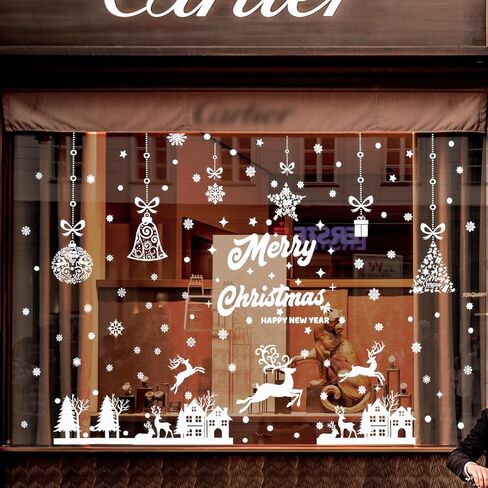 زينة نافذة عيد الميلاد - رقاقات الثلج ساتا كلوز عيد ميلاد سعيد ملصقات نافذة PVC، شارات نافذة شجرة عيد الميلاد للمنزل والمتجر، زينة عيد الميلاد للنوافذ الزجاجية in Kuwait