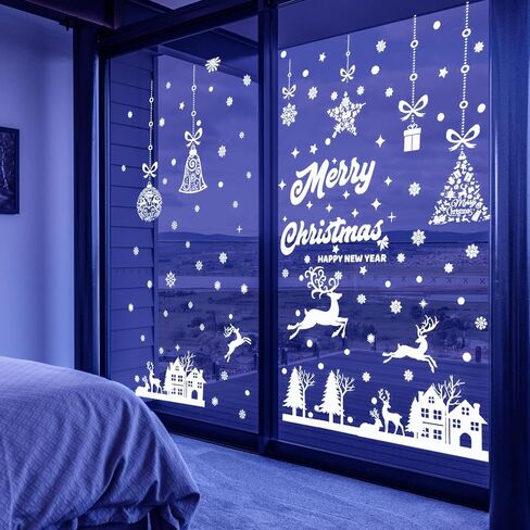 زينة نافذة عيد الميلاد - رقاقات الثلج ساتا كلوز عيد ميلاد سعيد ملصقات نافذة PVC، شارات نافذة شجرة عيد الميلاد للمنزل والمتجر، زينة عيد الميلاد للنوافذ الزجاجية in Kuwait