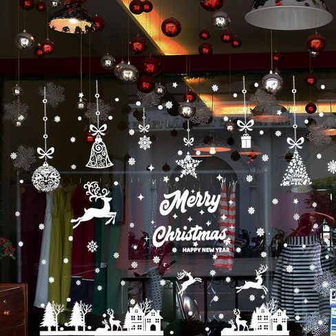 زينة نافذة عيد الميلاد - رقاقات الثلج ساتا كلوز عيد ميلاد سعيد ملصقات نافذة PVC، شارات نافذة شجرة عيد الميلاد للمنزل والمتجر، زينة عيد الميلاد للنوافذ الزجاجية in Kuwait