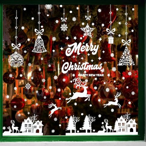 زينة نافذة عيد الميلاد - رقاقات الثلج ساتا كلوز عيد ميلاد سعيد ملصقات نافذة PVC، شارات نافذة شجرة عيد الميلاد للمنزل والمتجر، زينة عيد الميلاد للنوافذ الزجاجية in Kuwait