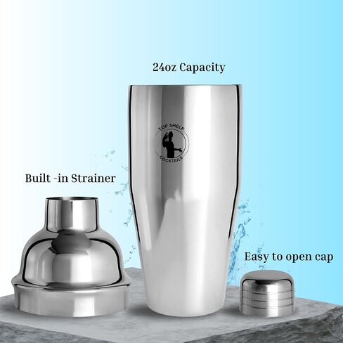 Cocktail Shaker Bar Set - 24oz Professional Martini Shaker with Built-in Strainer - Drink Mixer with Measuring Jigger and Pourer with Dust Cover in Saudi Arabia