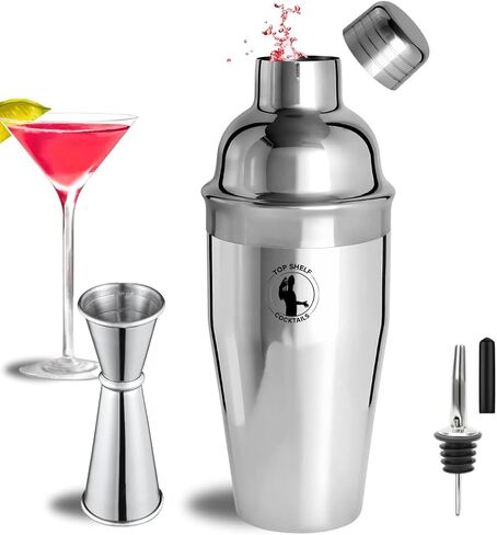 Cocktail Shaker Bar Set - 24oz Professional Martini Shaker with Built-in Strainer - Drink Mixer with Measuring Jigger and Pourer with Dust Cover in Saudi Arabia