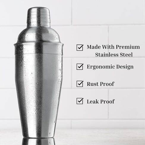 Cocktail Shaker Bar Set - 24oz Professional Martini Shaker with Built-in Strainer - Drink Mixer with Measuring Jigger and Pourer with Dust Cover in Saudi Arabia