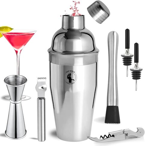 Cocktail Shaker Bar Set - 24oz Professional Martini Shaker with Built-in Strainer - Drink Mixer with Measuring Jigger and Pourer with Dust Cover in Saudi Arabia