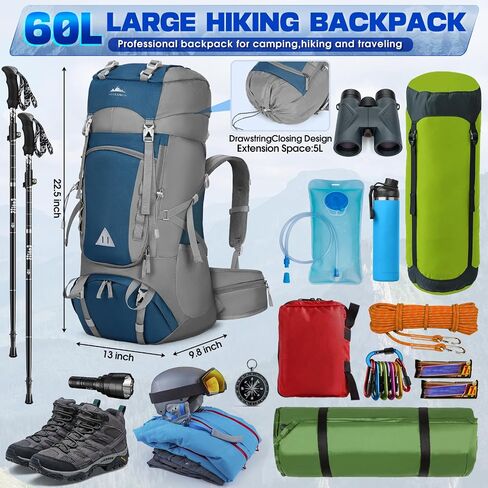 IGOLUMON 60L Hiking Backpack Waterproof Camping Backpack with Rain Cover Large Lightweight Backpacking Backpack for Men Women in Kuwait