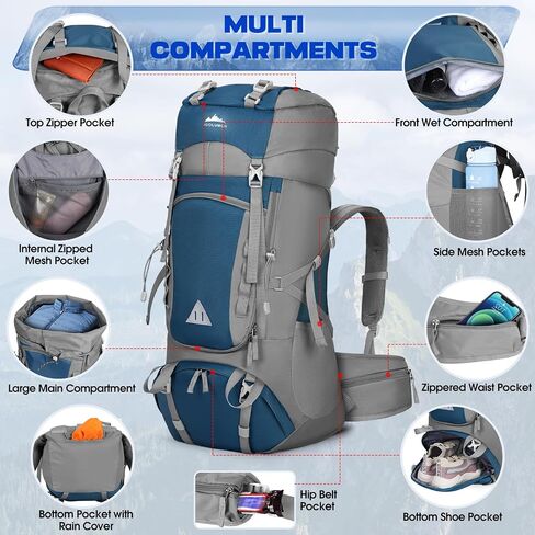 IGOLUMON 60L Hiking Backpack Waterproof Camping Backpack with Rain Cover Large Lightweight Backpacking Backpack for Men Women in Kuwait