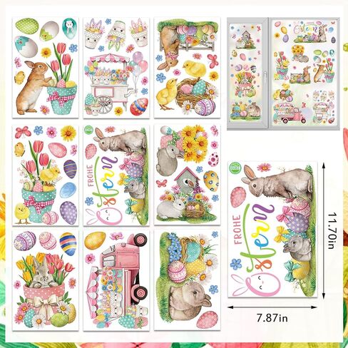 ALIBBON 9 Sheet Easter Window Clings Vintage Easter Bunny Window Stickers for Glass Easter Eggs Non Adhesive Window Stickers Decals Spring Flower Static Cling for Easter Spring Window Decoration in Kuwait