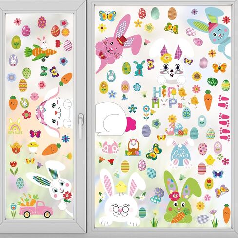 ALIBBON 9 Sheet Easter Window Clings Vintage Easter Bunny Window Stickers for Glass Easter Eggs Non Adhesive Window Stickers Decals Spring Flower Static Cling for Easter Spring Window Decoration in Saudi Arabia