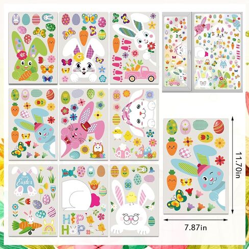 ALIBBON 9 Sheet Easter Window Clings Vintage Easter Bunny Window Stickers for Glass Easter Eggs Non Adhesive Window Stickers Decals Spring Flower Static Cling for Easter Spring Window Decoration in Saudi Arabia