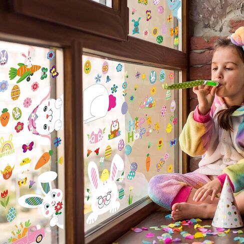 ALIBBON 9 Sheet Easter Window Clings Vintage Easter Bunny Window Stickers for Glass Easter Eggs Non Adhesive Window Stickers Decals Spring Flower Static Cling for Easter Spring Window Decoration in Saudi Arabia