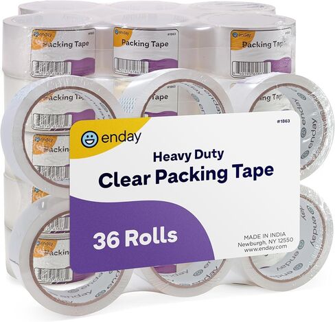 شريط تعبئة عالي التحمل من Enday (36 لفة) شريط تعبئة كبير، عرض 1.88 بوصة، شريط تعبئة شفاف قوي للغاية وسميك، إعادة تعبئة شريط التغليف للشحن والتعبئة المتحركة والختم in Kuwait