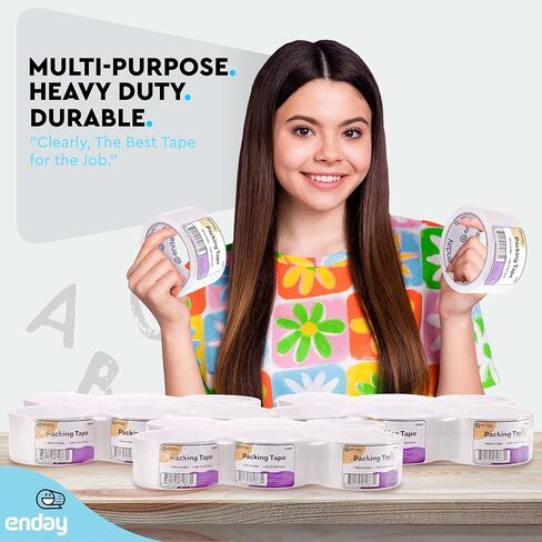 شريط تعبئة عالي التحمل من Enday (36 لفة) شريط تعبئة كبير، عرض 1.88 بوصة، شريط تعبئة شفاف قوي للغاية وسميك، إعادة تعبئة شريط التغليف للشحن والتعبئة المتحركة والختم in Kuwait