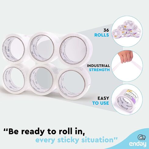 شريط تعبئة عالي التحمل من Enday (36 لفة) شريط تعبئة كبير، عرض 1.88 بوصة، شريط تعبئة شفاف قوي للغاية وسميك، إعادة تعبئة شريط التغليف للشحن والتعبئة المتحركة والختم in Kuwait