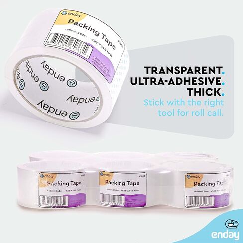شريط تعبئة عالي التحمل من Enday (36 لفة) شريط تعبئة كبير، عرض 1.88 بوصة، شريط تعبئة شفاف قوي للغاية وسميك، إعادة تعبئة شريط التغليف للشحن والتعبئة المتحركة والختم in Kuwait