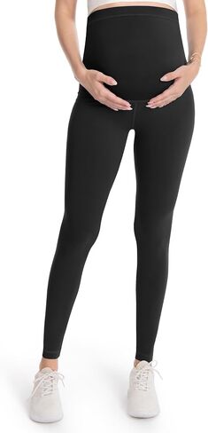 WELL&JUST Maternity Over Belly Leggings, Soft Support Yoga Tights Pants | Maternity leggings pregnancy yoga work cotton plus size cute tight ankle compression black four seasons bump friendly support in Saudi Arabia