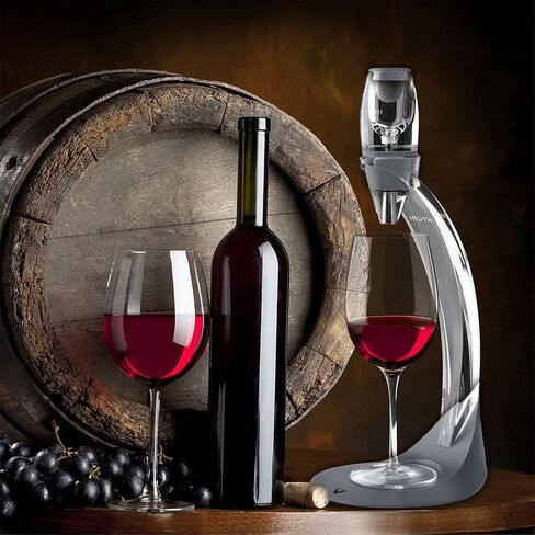 Vinturi Deluxe Essential Pourer and Decanter Tower Stand Easily and Conveniently Aerates by the Bottle or Glass and Enhances Flavors with Smoother Finish, Gray, Red Wine Set in Kuwait