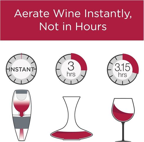 Vinturi Deluxe Essential Pourer and Decanter Tower Stand Easily and Conveniently Aerates by the Bottle or Glass and Enhances Flavors with Smoother Finish, Gray, Red Wine Set in Kuwait