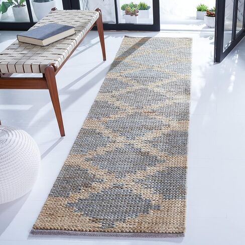 سجادة عداء من مجموعة Safavieh Kilim - 2'3" x 9'، طبيعية ورمادية، جوت مغربي مصنوع يدويًا، مثالية للمناطق ذات حركة المرور العالية في غرفة المعيشة وغرفة النوم (KLM458A) in Saudi Arabia