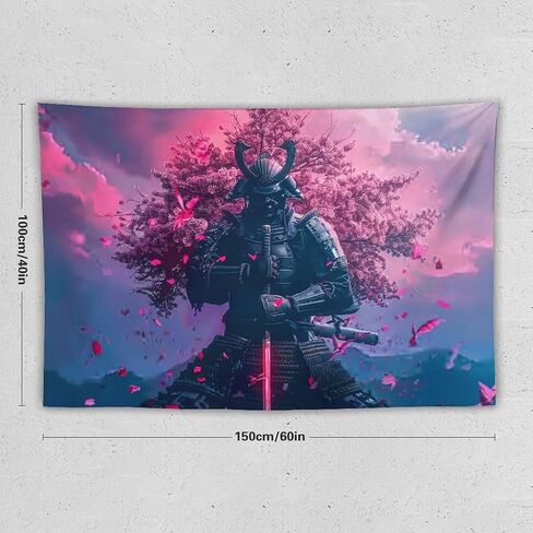 BLPOTA Japanese Samurai Tapestry,Japanese Samurai Cherry Blossom Cool Red Wall Tapestry Large Tapestry Wall Decor for Bedroom Aesthetic Living Room Background Decor 40""x60"", style in Saudi Arabia