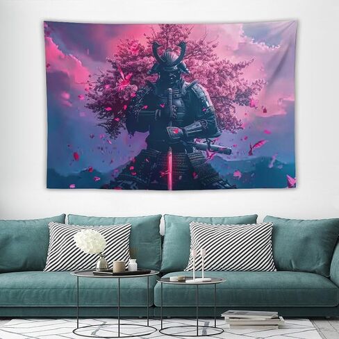 BLPOTA Japanese Samurai Tapestry,Japanese Samurai Cherry Blossom Cool Red Wall Tapestry Large Tapestry Wall Decor for Bedroom Aesthetic Living Room Background Decor 40""x60"", style in Saudi Arabia