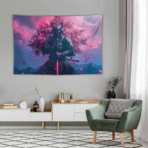 BLPOTA Japanese Samurai Tapestry,Japanese Samurai Cherry Blossom Cool Red Wall Tapestry Large Tapestry Wall Decor for Bedroom Aesthetic Living Room Background Decor 40""x60"", style in Saudi Arabia