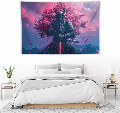 BLPOTA Japanese Samurai Tapestry,Japanese Samurai Cherry Blossom Cool Red Wall Tapestry Large Tapestry Wall Decor for Bedroom Aesthetic Living Room Background Decor 40""x60"", style in Saudi Arabia