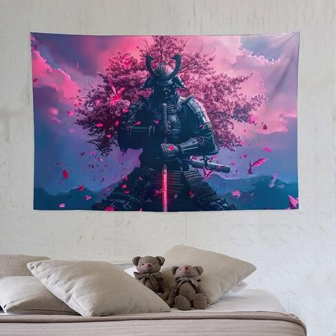 BLPOTA Japanese Samurai Tapestry,Japanese Samurai Cherry Blossom Cool Red Wall Tapestry Large Tapestry Wall Decor for Bedroom Aesthetic Living Room Background Decor 40""x60"", style in Saudi Arabia
