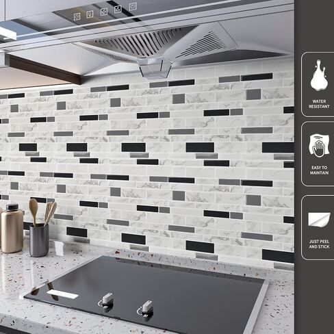 Art3d 10-Sheet Premium Self-Adhesive Kitchen Backsplash Tiles in Marble,30 * 30cm in Kuwait
