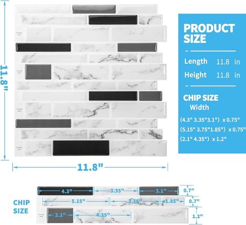 Art3d 10-Sheet Premium Self-Adhesive Kitchen Backsplash Tiles in Marble,30 * 30cm in Kuwait
