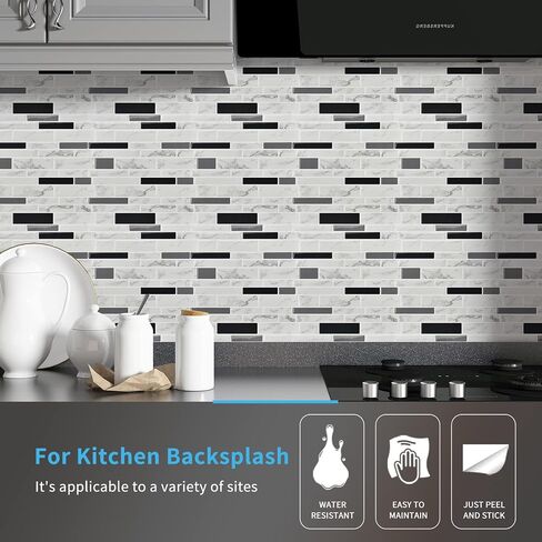 Art3d 10-Sheet Premium Self-Adhesive Kitchen Backsplash Tiles in Marble,30 * 30cm in Kuwait
