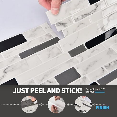 Art3d 10-Sheet Premium Self-Adhesive Kitchen Backsplash Tiles in Marble,30 * 30cm in Kuwait