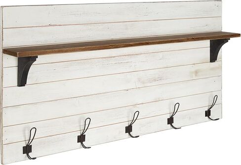 Kate and Laurel Jeran Wood Wall Shelf with 5 Hooks, White in Saudi Arabia