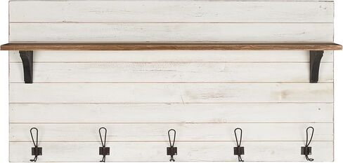 Kate and Laurel Jeran Wood Wall Shelf with 5 Hooks, White in Saudi Arabia