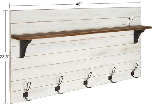 Kate and Laurel Jeran Wood Wall Shelf with 5 Hooks, White in Saudi Arabia