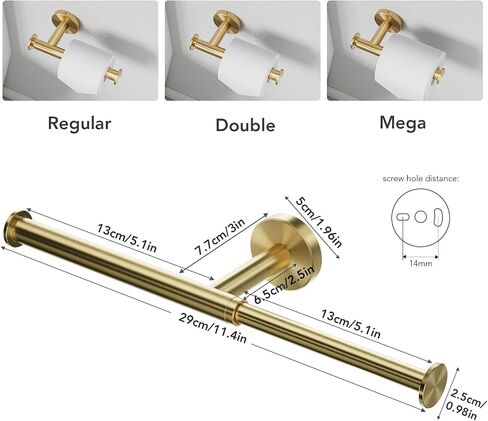 Tindbea Toilet Paper Holder 2 Pack, Extendable Double Toilet Tissue Roll Holder Wall Mount, SUS304 Stainless Steel Rustproof Bathroom Essential Accessories (Brushed Gold) in Saudi Arabia