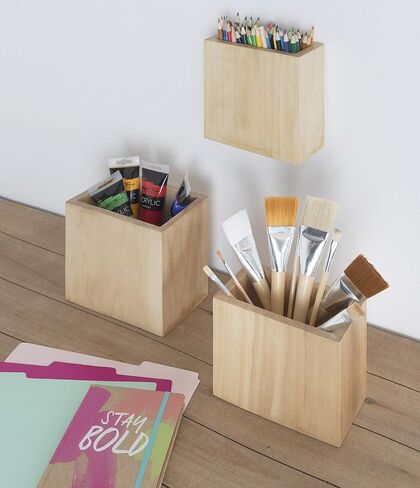 Kate and Laurel Domio Mid-Century Pocket Wall Organizer, Set of 2, Walnut Brown, Wood Office Organizer for Wall in Saudi Arabia