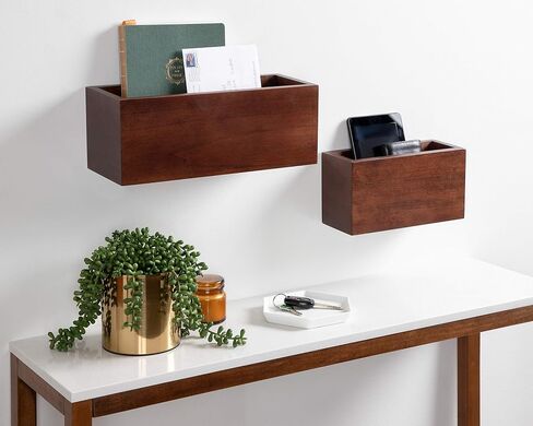 Kate and Laurel Domio Mid-Century Pocket Wall Organizer, Set of 2, Walnut Brown, Wood Office Organizer for Wall in Saudi Arabia