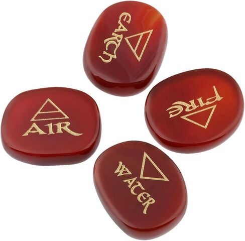 SUNYIK Set of 4 Oval Engraved Triangle Symbol with Four Elements Palm Stone Kit for Reiki Healing Mediation, Carnelian in Saudi Arabia