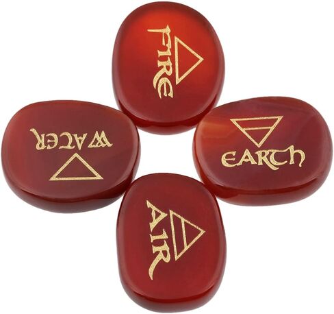 SUNYIK Set of 4 Oval Engraved Triangle Symbol with Four Elements Palm Stone Kit for Reiki Healing Mediation, Carnelian in Saudi Arabia