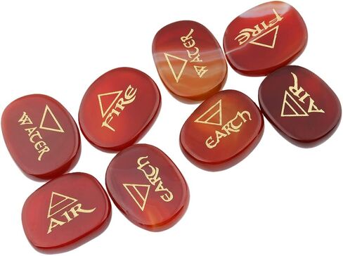 SUNYIK Set of 4 Oval Engraved Triangle Symbol with Four Elements Palm Stone Kit for Reiki Healing Mediation, Carnelian in Saudi Arabia