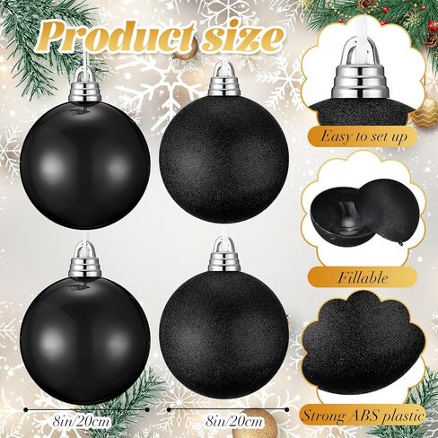 Hiboom 4 Pcs 8 Inch Large Christmas Ball Ornaments Shatterproof Hanging Tree Ornament Balls Decorations Vintage Plastic Ball Ornament with Hanging Loop Christmas Decorations for Holiday (White) in Saudi Arabia