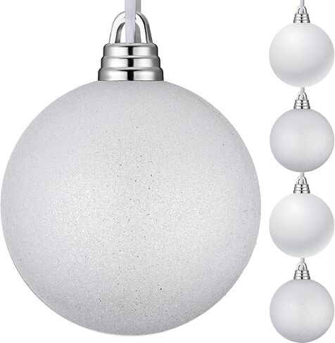 Hiboom 4 Pcs 8 Inch Large Christmas Ball Ornaments Shatterproof Hanging Tree Ornament Balls Decorations Vintage Plastic Ball Ornament with Hanging Loop Christmas Decorations for Holiday (White) in Saudi Arabia