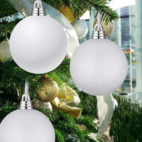 Hiboom 4 Pcs 8 Inch Large Christmas Ball Ornaments Shatterproof Hanging Tree Ornament Balls Decorations Vintage Plastic Ball Ornament with Hanging Loop Christmas Decorations for Holiday (White) in Saudi Arabia