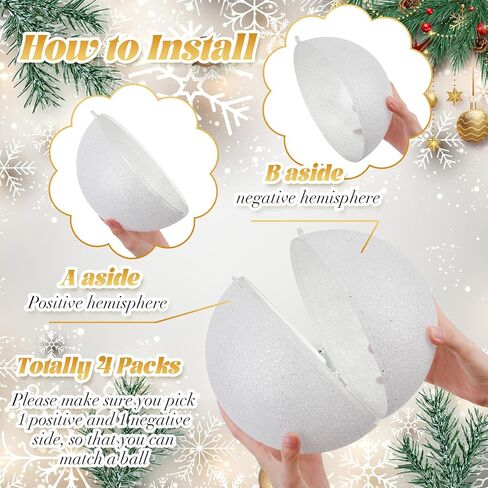 Hiboom 4 Pcs 8 Inch Large Christmas Ball Ornaments Shatterproof Hanging Tree Ornament Balls Decorations Vintage Plastic Ball Ornament with Hanging Loop Christmas Decorations for Holiday (White) in Saudi Arabia
