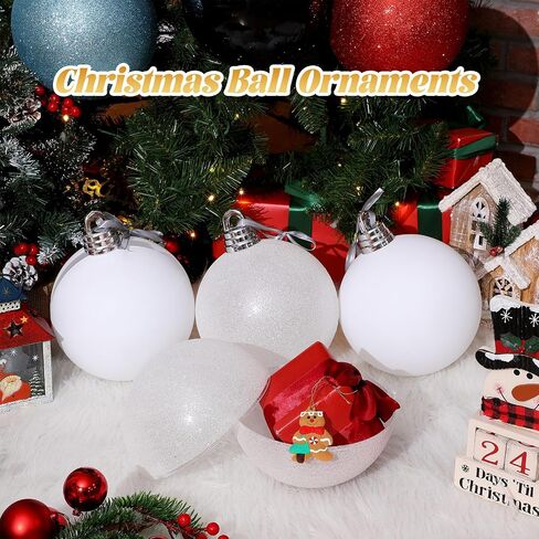 Hiboom 4 Pcs 8 Inch Large Christmas Ball Ornaments Shatterproof Hanging Tree Ornament Balls Decorations Vintage Plastic Ball Ornament with Hanging Loop Christmas Decorations for Holiday (White) in Saudi Arabia