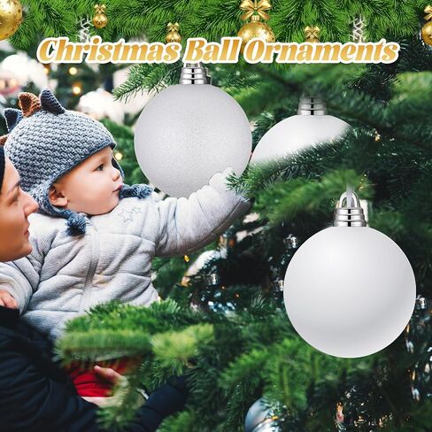 Hiboom 4 Pcs 8 Inch Large Christmas Ball Ornaments Shatterproof Hanging Tree Ornament Balls Decorations Vintage Plastic Ball Ornament with Hanging Loop Christmas Decorations for Holiday (White) in Saudi Arabia