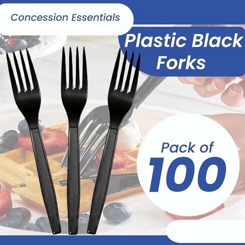 شوكات بلاستيكية سوداء ثقيلة الوزن مقاس 7.25 سم / مغلفة بشكل فردي - عبوة من 100 قطعة in Kuwait