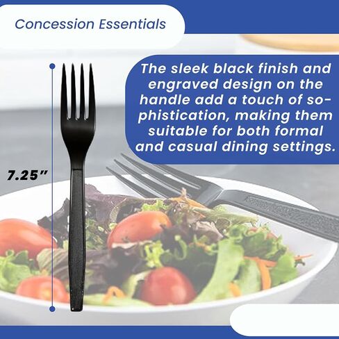 شوكات بلاستيكية سوداء ثقيلة الوزن مقاس 7.25 سم / مغلفة بشكل فردي - عبوة من 100 قطعة in Kuwait